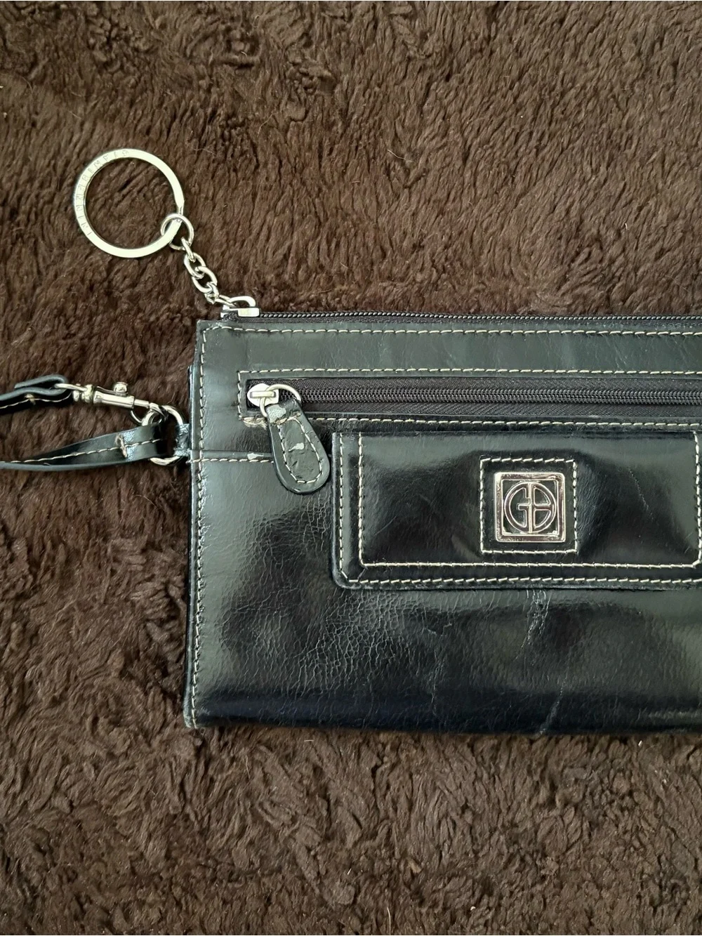 Gianni Bini Leather Black Women’s Wristlet Clutch with Logo Plaque